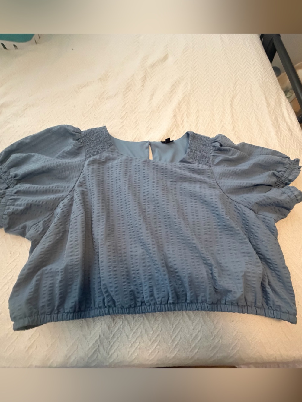 torrid Blue Smocked Neck Puff Sleeve crop top